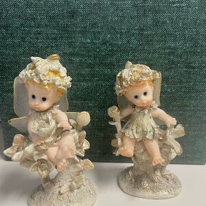 Cream and Gold Angel Cake Toppers